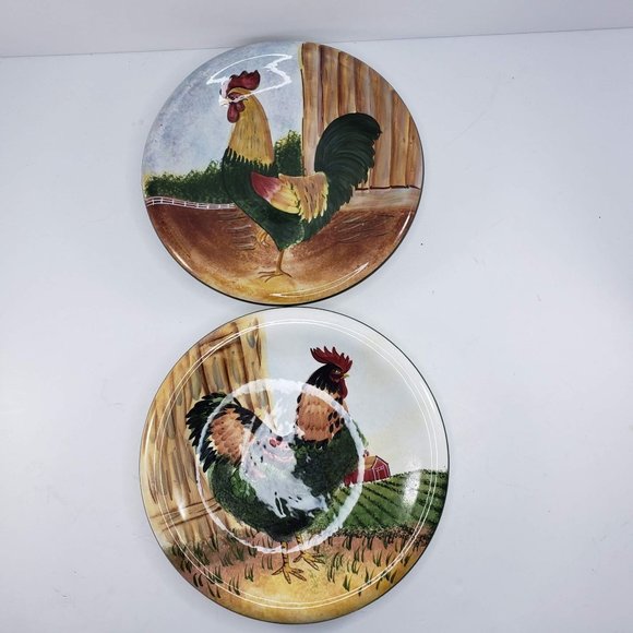 Sakura David Carter Brown On The Farm Chicken Rooster Plates Set of 2 8" - Picture 6 of 6